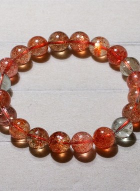 天然坦桑尼亚阿鲁沙共生太阳石手链金草莓晶金太阳水晶手串男女