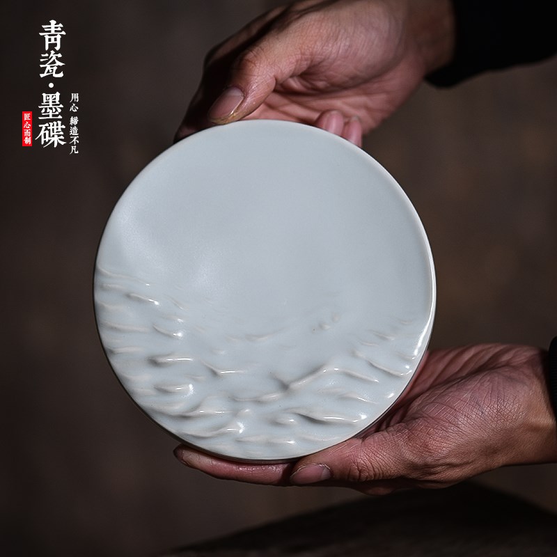 墨碟毛笔字碟子文房四宝雪国江山墨水碟墨盘中国风青瓷墨碟多功能