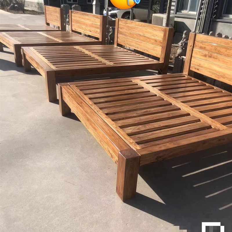 老榆木实木床全榆木床单人床中式民宿大床卧室现代简约婚床定制