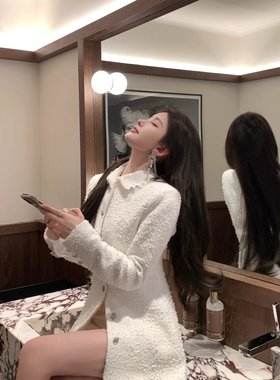 JAYKY YANG名门千金感Ch*24s三角花边小香外套收腰中长款上衣