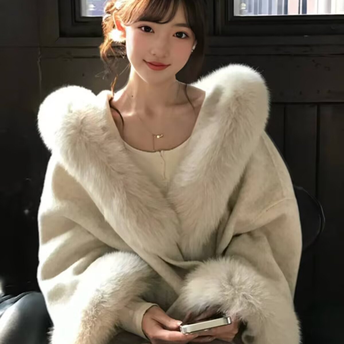 安梦忆皮草 ◆沪上千金~狐狸毛领连帽羊毛大衣外套女款2025新款冬