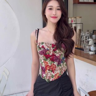 实拍实价繁花重工定制显瘦吊带上衣法式浪漫收腰提花鱼骨胸衣女夏