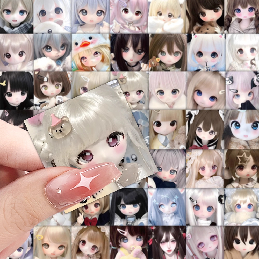 96张BJD娃娃头像贴纸可爱卡通动漫装饰小图案手机行李箱防水贴画
