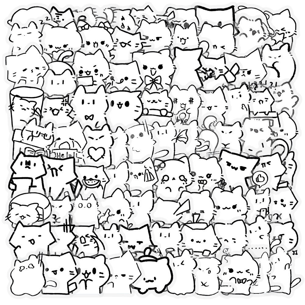 200张可爱猫咪简笔画手账贴纸