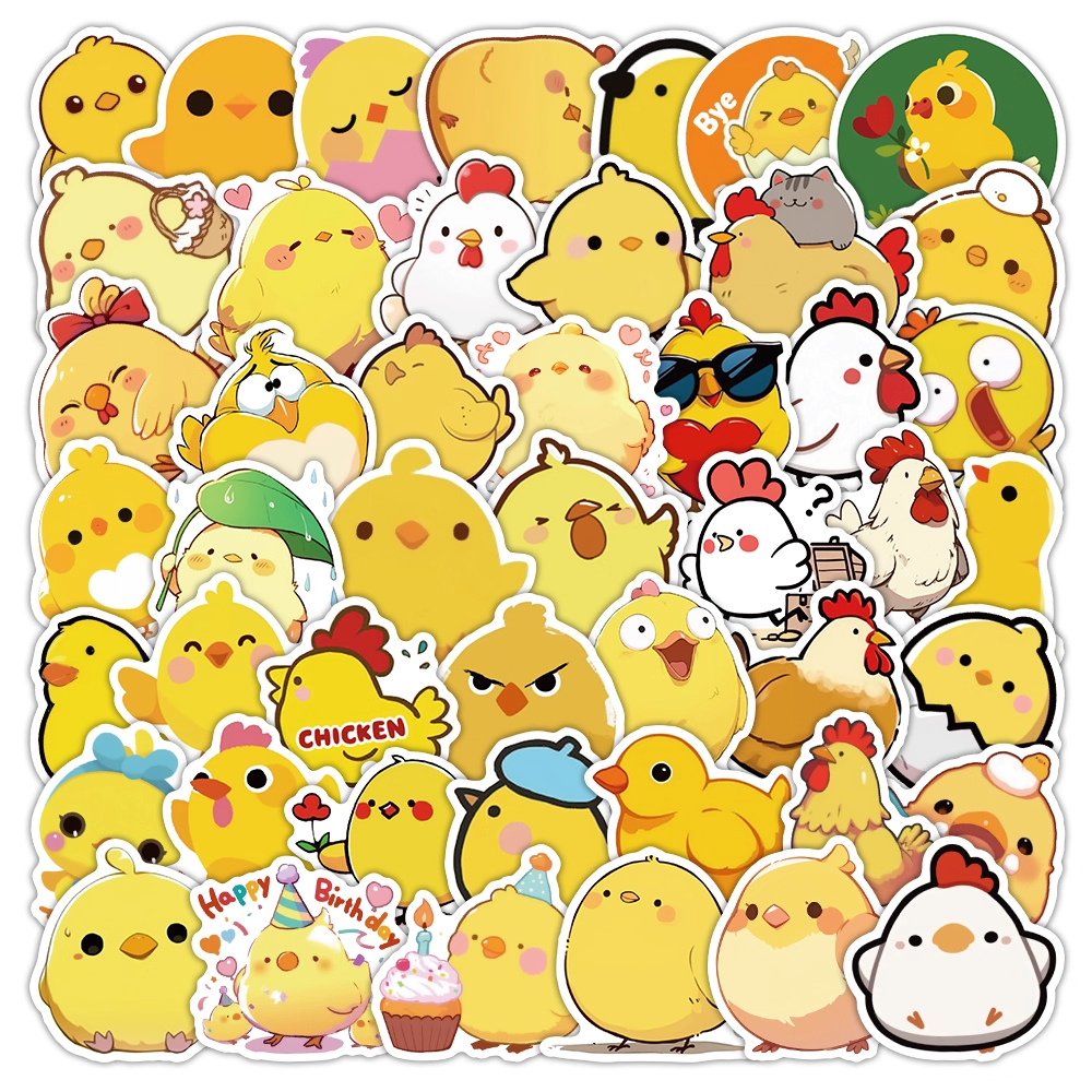 123张萌趣小鸡贴纸卡通创意咯咯鸡可爱动物图案行李箱装饰贴画diy