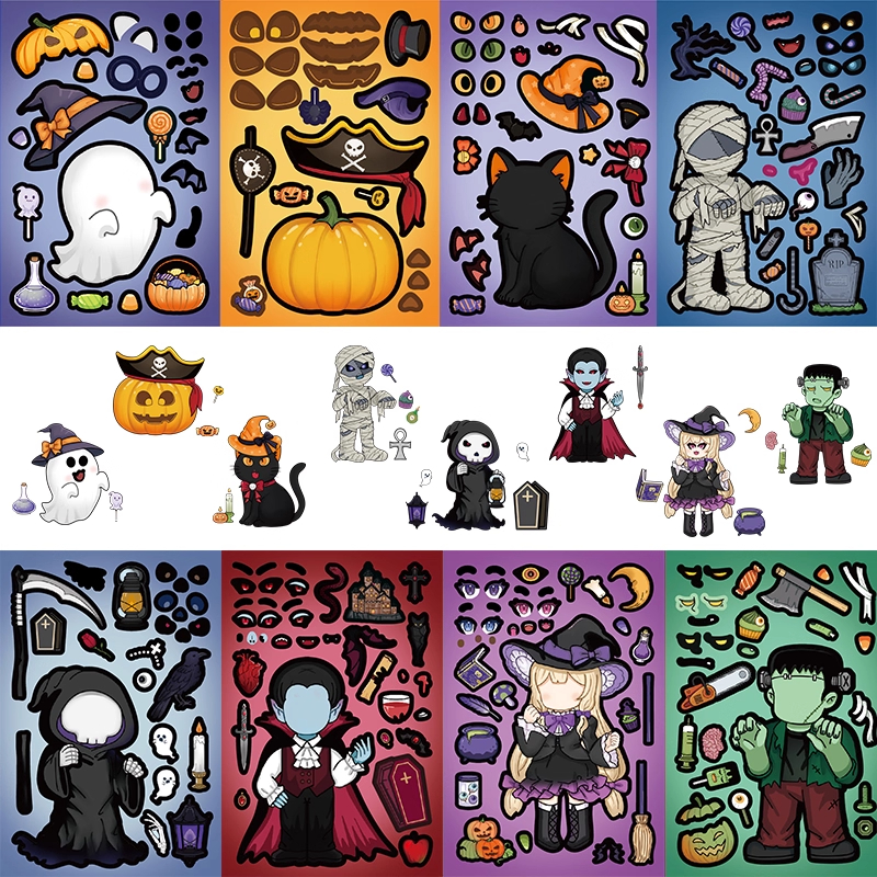 万圣节diy贴纸女巫幽灵南瓜木乃伊拼贴节庆元素橱窗玻璃防水贴画