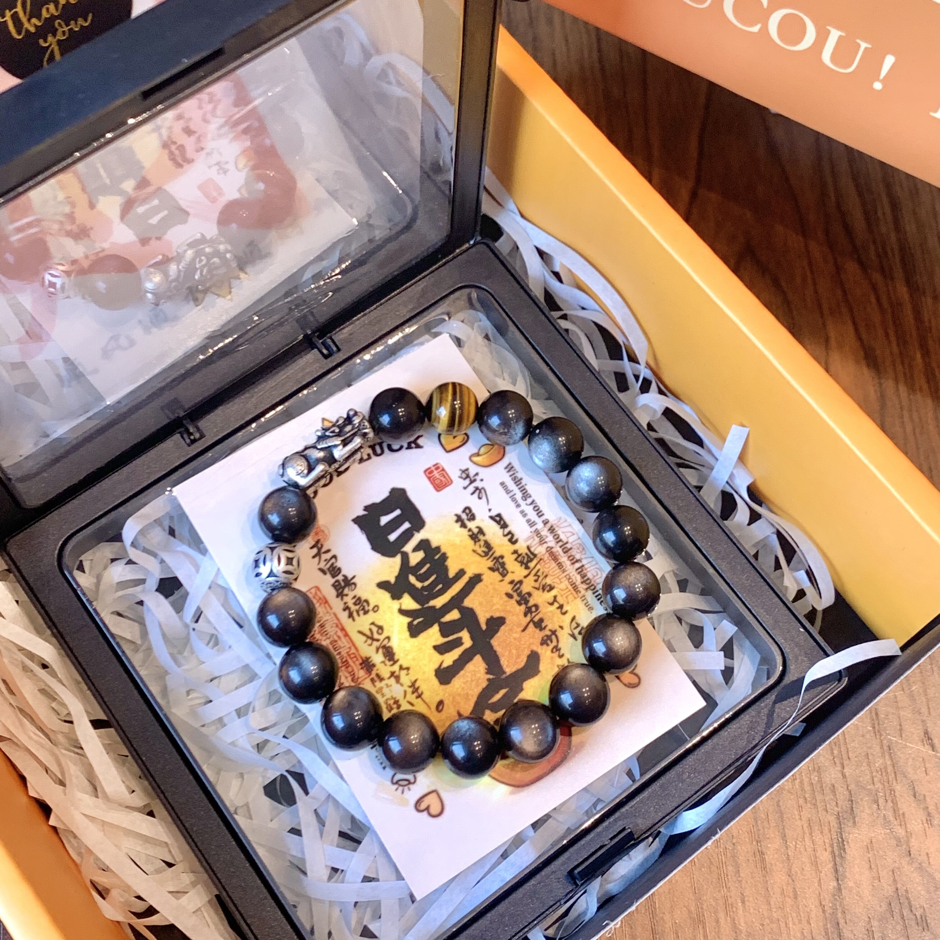 足银999貔貅天然银曜石送男友生日纪念日礼物手串手链