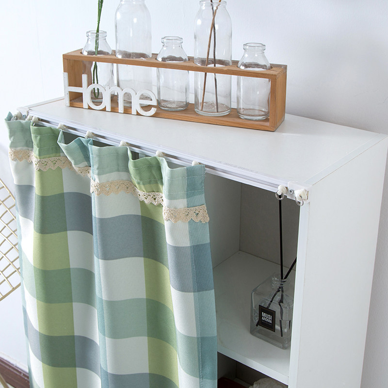 自粘式轨道式镜子遮挡帘可移动衣柜帘子滑轨式鞋架防尘帘橱柜门帘