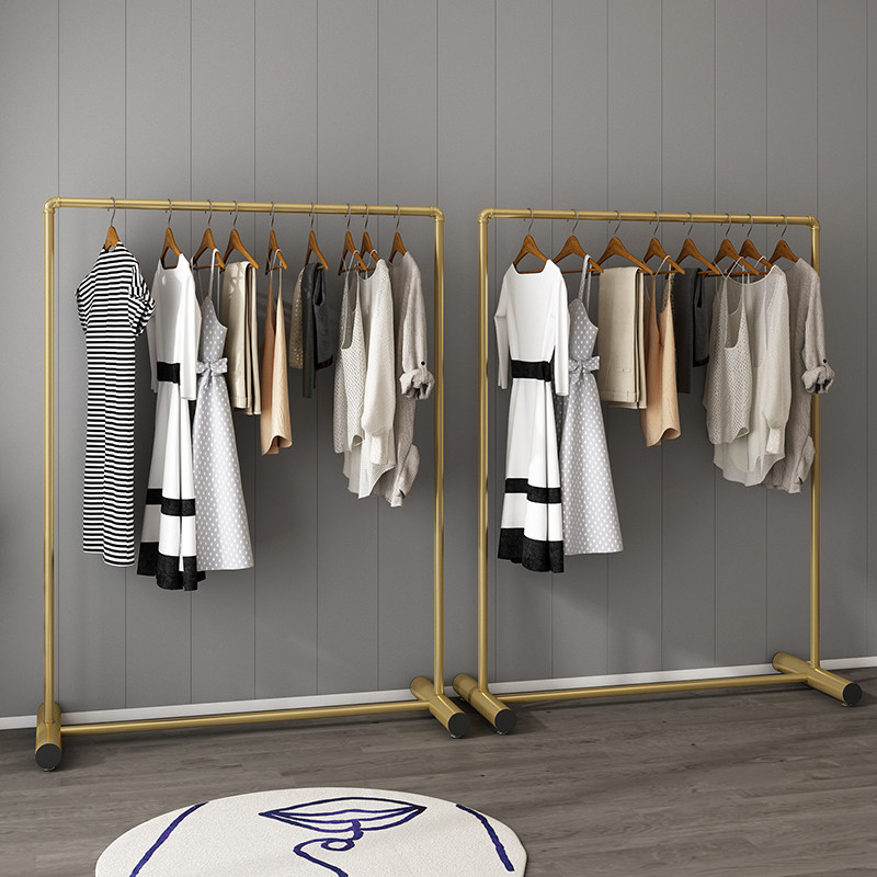 加厚镀锌水管晾衣架服装展示架落地式男女装店货架带轮移动挂衣架