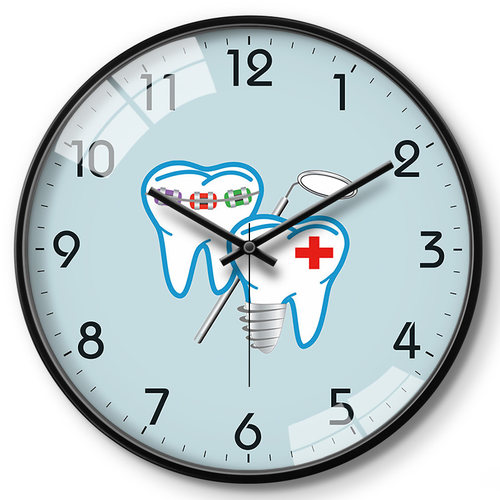 儿童牙科诊所时钟挂钟可爱牙齿矫正钟表种植牙静音墙壁创意挂表