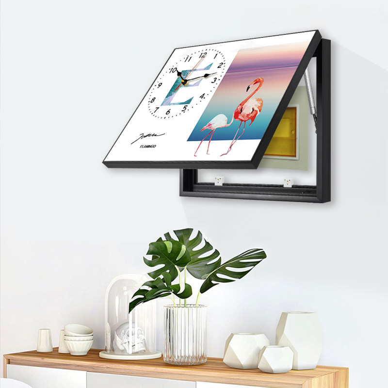 电表箱装饰画免打孔挂画带钟表客厅沙发背景墙电闸盒遮挡清新壁画