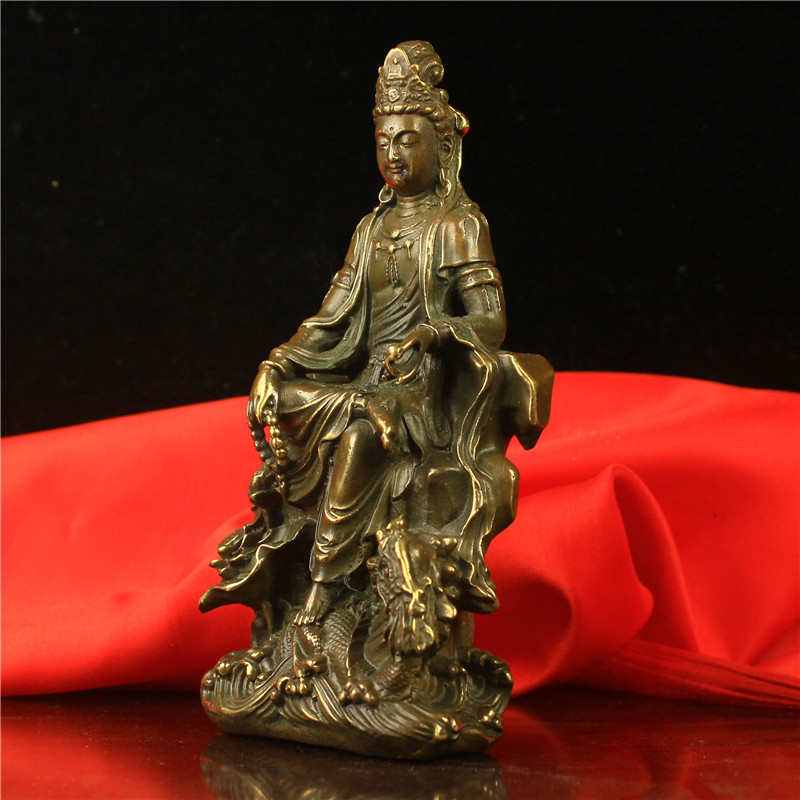 黄铜观音骑龙观音南海观世音御龙观音柳枝净瓶菩萨像佛堂家居供奉