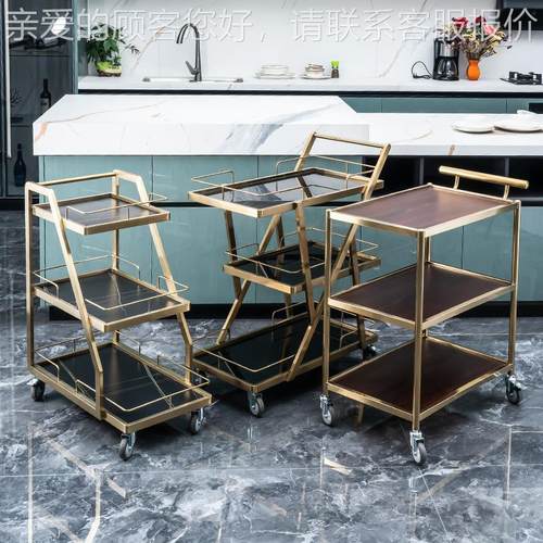 店服务车三酒层动酒水车不锈钢糕APJ车商用餐厅餐车接待点心蛋推