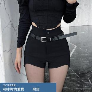 潮 小个子外穿包臀紧身辣妹热裤 配腰带高腰黑色短裤 女秋冬2025新款