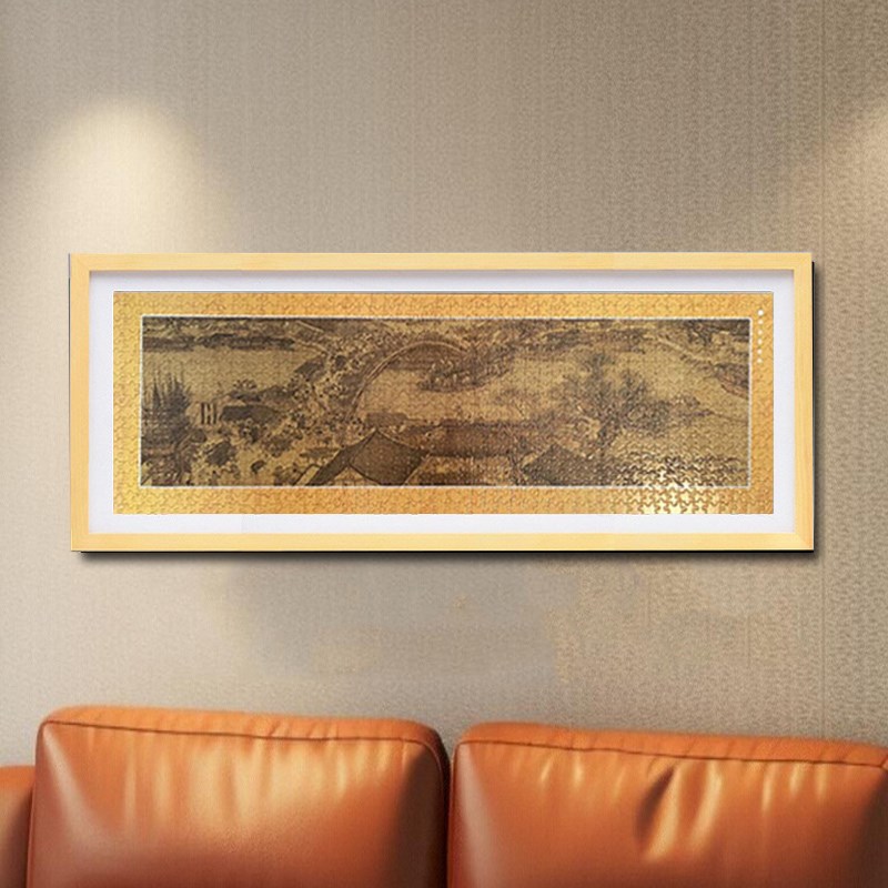 清明上河图框架1000片98*34挂墙98*38实木画框100*20细长拼图裱框
