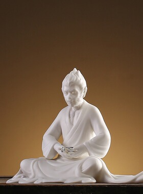 鱼缸造景装饰白瓷齐天大圣中式水族微景观孙悟空装饰人物沉水摆件