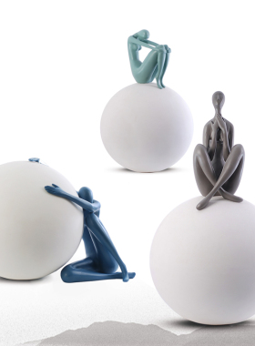 酒店别墅艺术摆件落地现代简约创意蓝色人物雕塑人像树脂抽象装饰