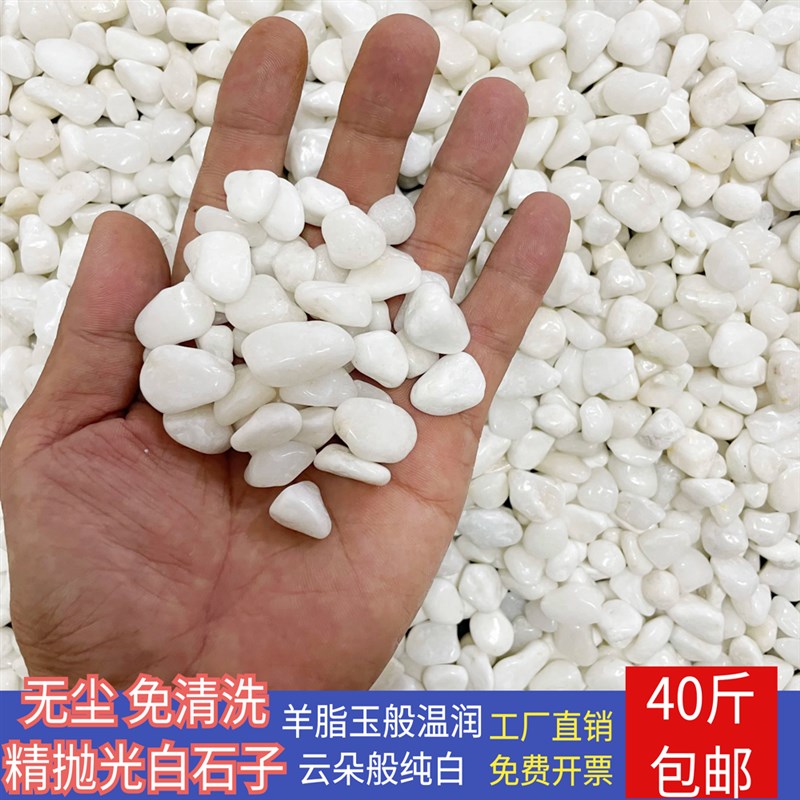 白色鹅卵石庭院铺地阳台造景白砾石花园免清洗小白石抛光白石子
