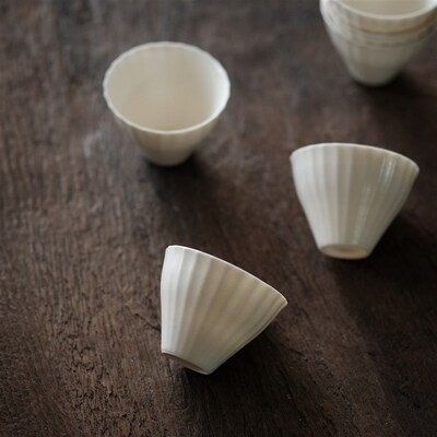 不亦室 关天增 哑光奶白釉 小茶杯 陶瓷杯功夫茶具品茗杯 30ml