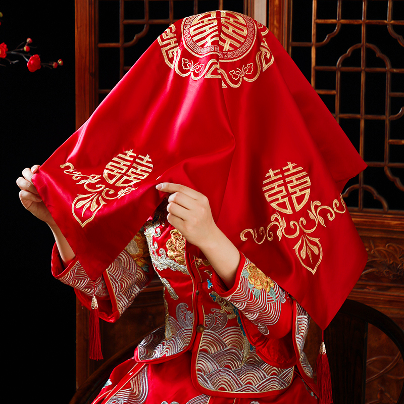 结婚红盖头新娘2023中式婚礼秀禾服高级红色出嫁头纱秀禾蒙头陪嫁