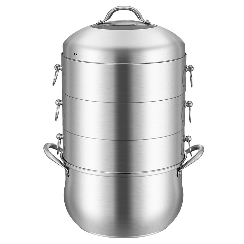 304不锈钢不串味三层蒸笼多层加厚复底家用蒸锅两件式可拆卸蒸笼