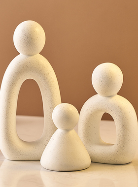 创意高级简约一家三口抽象艺术摆件客厅玄关设计师软装家居装饰品