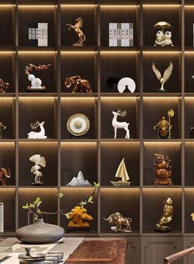 新中式办公室招财摆件家居客厅酒柜装饰品新房玄关家庭电视柜摆设