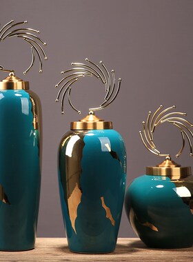 新中式创意陶瓷储物罐摆件别墅酒店样板房玄关家居电视柜软装饰品