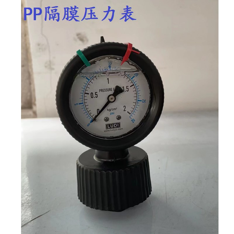 PP全塑料隔膜压力表4分内丝SKON耐震压力表LUDI全塑隔膜压力表