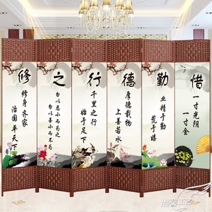 仿古屏风折屏隔断墙客厅省空间移动简易实木双面折叠布艺伸缩 中式