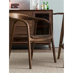 北欧简约餐椅休闲椅北美黑胡桃木家具全实木靠背椅书桌椅子朴悠