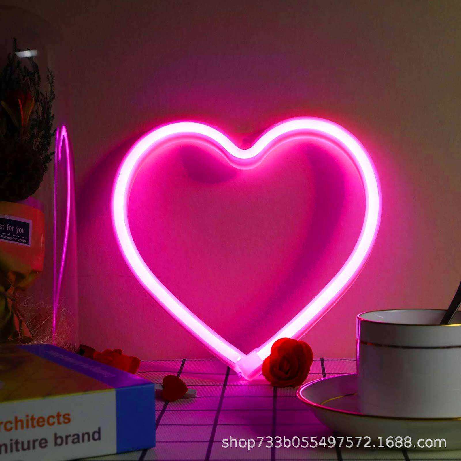 亚马逊热卖LED霓虹灯室内外网红房间装饰发光爱心创意造型灯外贸
