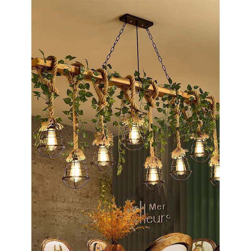 美式乡村餐厅木艺麻绳复古灯工业风复古烧烤店农庄收银台吧台吊灯