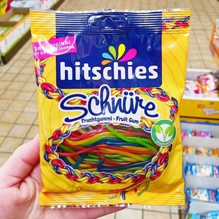 德国HITSCHIES彩色彩虹绳子糖龙舌兰软糖人鱼珠光胶囊脆皮糖