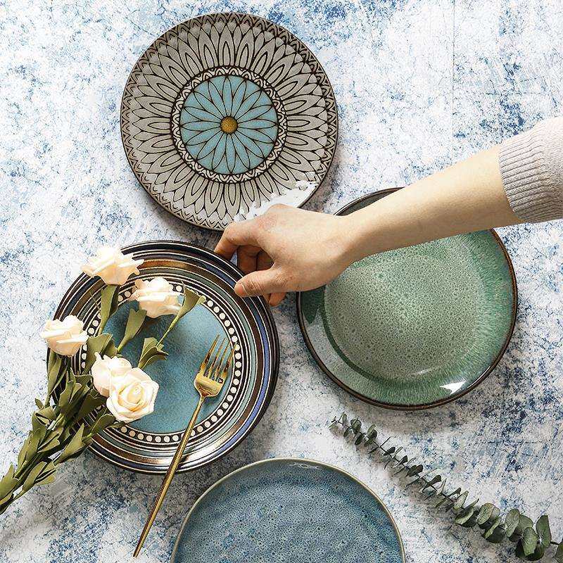 陶瓷盘子平盘创意菜盘日式复古餐具家用寿司盘圆形水果盘窑变个性,3C数码配件,USB灯,淘宝优惠券,粉丝福利购,淘宝优惠卷