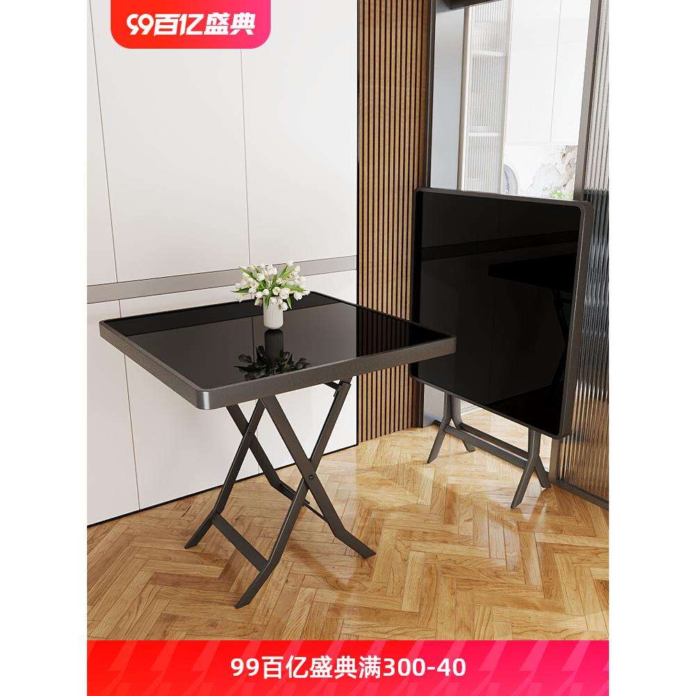 钢化玻璃餐桌四方桌家用小方桌折叠圆桌面桌子正方形阳台桌玻璃桌