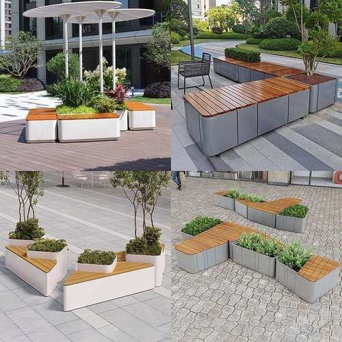 户外不锈钢坐凳花箱商业街卡座广场花槽售楼部休息凳组合铁艺花架