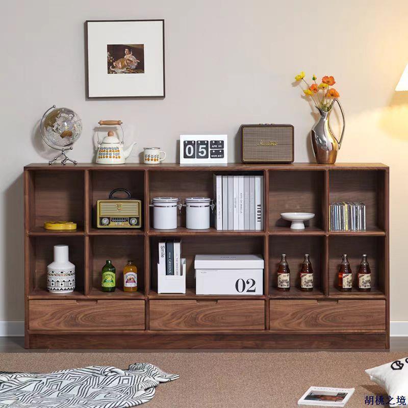 北美黑胡桃木展示柜现代简约客厅矮书架实木电视柜落地储物书柜