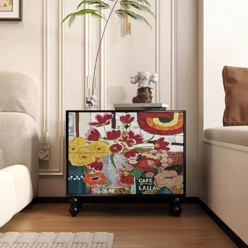 美意法式中古实木复古床头柜多功能收纳柜置物柜房间抽屉柜储物柜