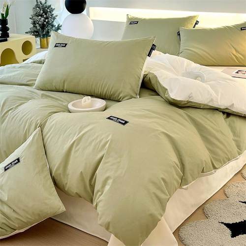 长绒棉四件套80支纯棉A类母婴级纯色双拼床单被套全棉床笠四件套