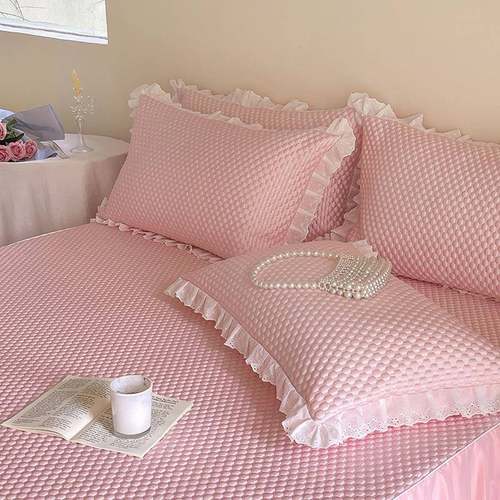 北欧风粉色夏季凉豆豆床裙款单件1.5m宿舍双人凉感床罩1.8米床单