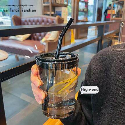 三藩耐高温棕色杯子设计师办公室高价值早餐咖啡杯与玻璃吸管