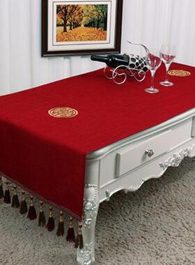 K1V新中式简约茶几盖布麻绸缎客厅茶几盖巾多功能收纳防尘茶几盖