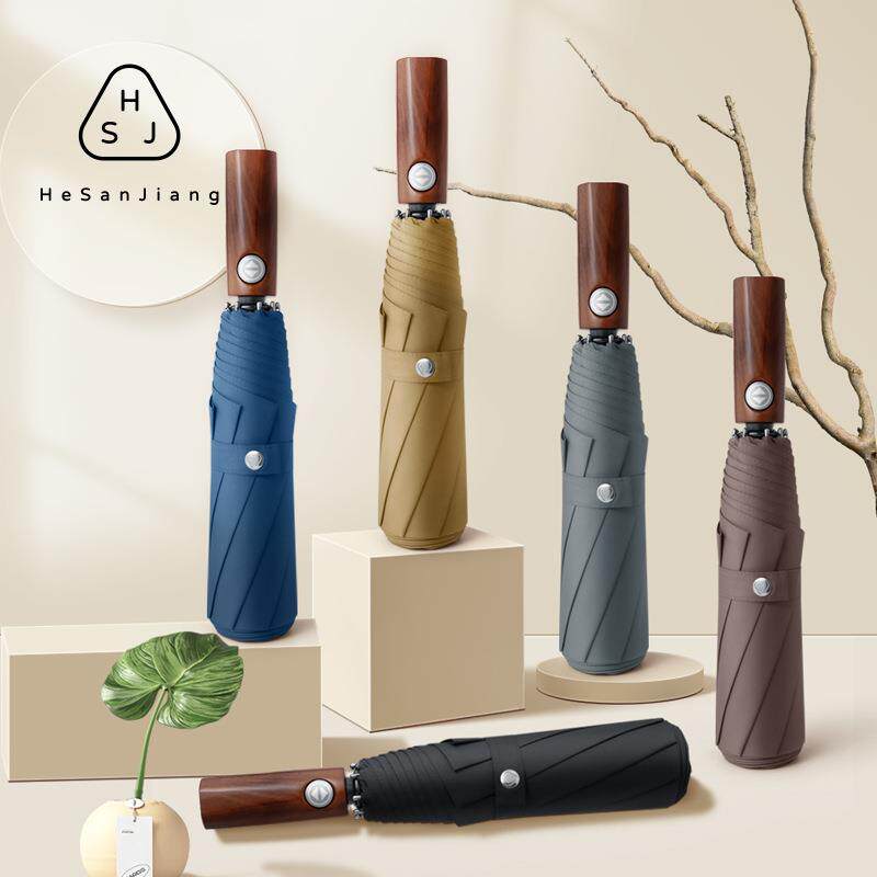 何伞匠三折木柄自动伞商务折叠雨伞自动开加大伞面抗风防雨晴雨伞