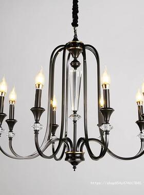 法式复古客厅吊灯美式楼梯中古黑色餐厅卧室灯南洋风蜡烛水晶灯具
