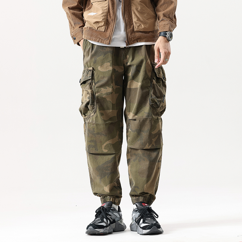 跨境新款男工装裤长裤迷彩运动户外百搭高街简约时尚个性风机能裤
