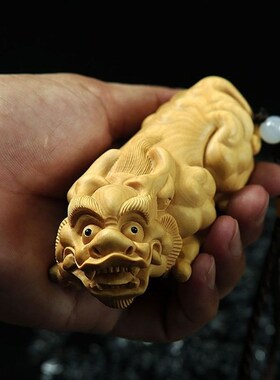黄杨木手把件招财貔貅文玩茶桌实木茶宠小摆件男士把玩雕刻工艺礼