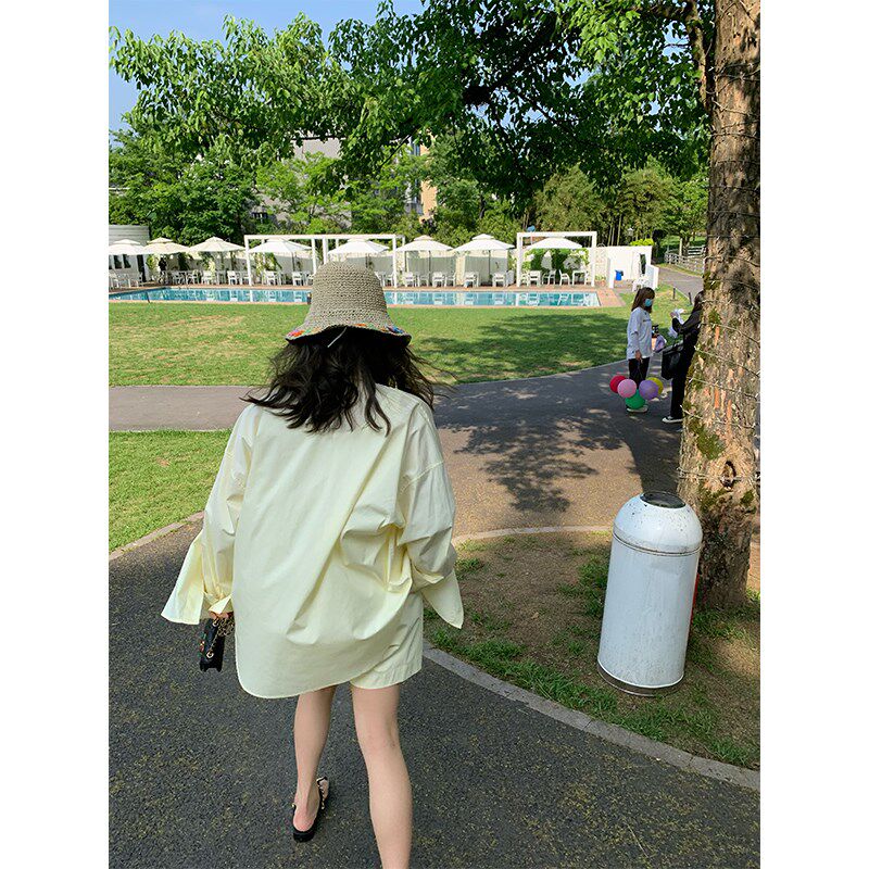 落落狷介 夏季套装女夏两件套成套搭配女装2024长袖衬衫+阔腿短裤