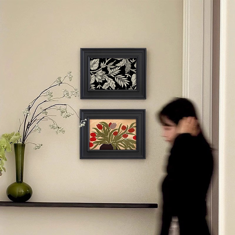法式中古风客厅背景墙植物花卉装饰画高级感小众艺术复古玄关挂画图片