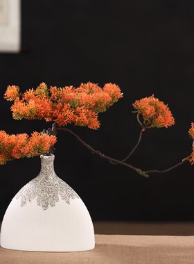 中式陶瓷创意高档花瓶摆件仿真迎客松客厅玄关博古架茶室装饰软装